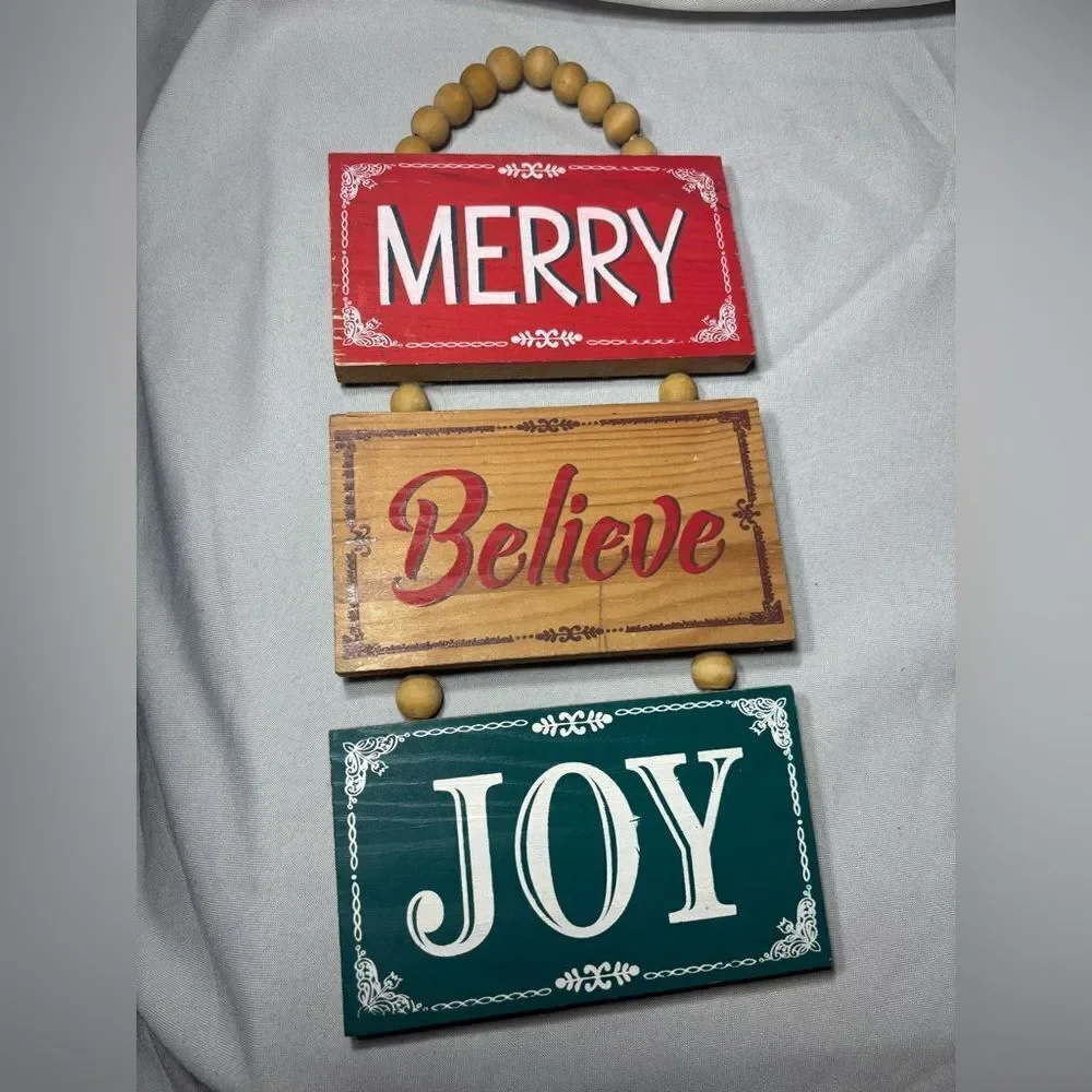 🎄❤️🎄 New! Merry Believe Joy Christmas Holiday Home Decor Ready to Hang NWT